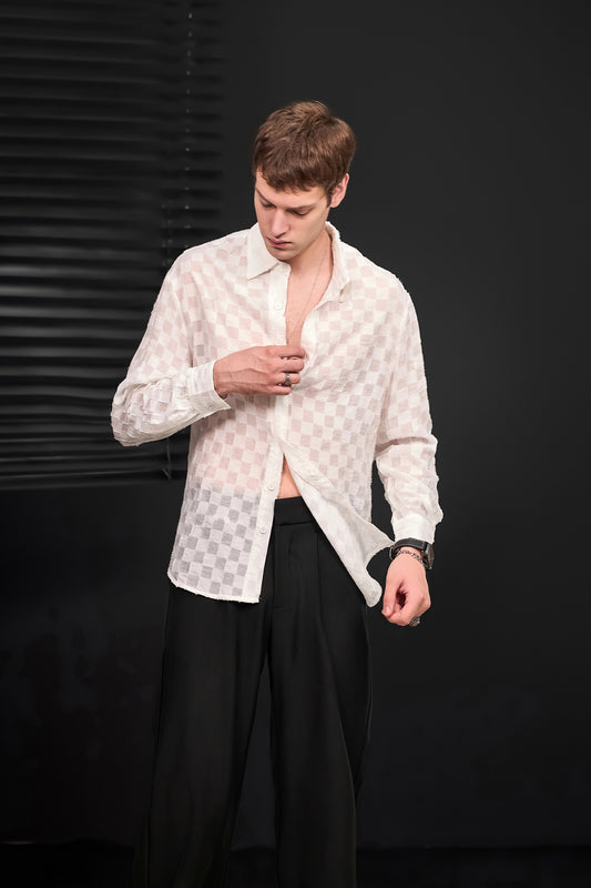 Haven Textured Long Sleeve Shirt + Kingsley Side-Tab Trousers SET - WHITE/BLACK