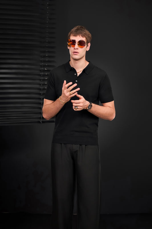 Everyday Luxe Polo + Kingsley Side-Tab Trousers SET - BLACK