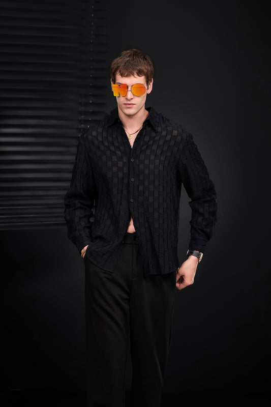 Haven Textured Long Sleeve Shirt + Solace Pleated Trousers SET - BLACK