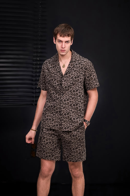 Arden SET - Camp Collar Shirt & Side-Tab Shorts GREY