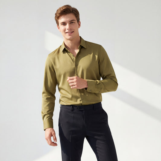 SIGNITURE SATIN STITCHLESS LS Shirt-OLIVE