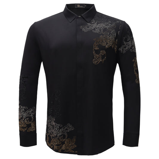 Floral Crystal Shirt BLACK/GUN GOLD