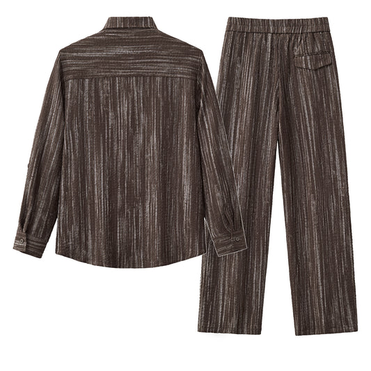Canyon Set – Printed LS Shirt & Pleated pant-BROWN