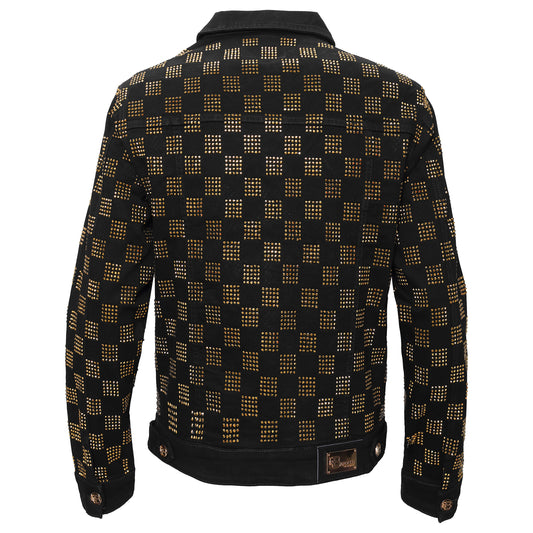 Dazzle Check Denim Jacket-BLACK/GOLD