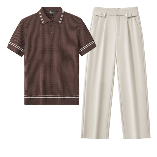 Refined Motion Polo + Kingsley Side-Tab Trousers SET - COFFEE/TAUPE