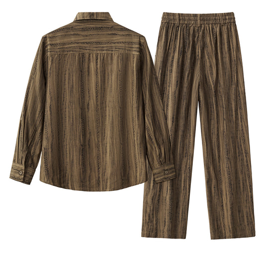 Strata Set – Printed Long Sleeve Shirt & Pant-BROWN