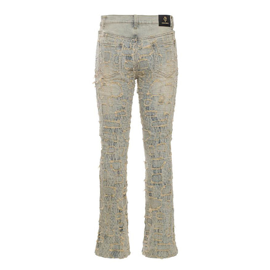 Patchwork Distressed Denim Jeans-TAN