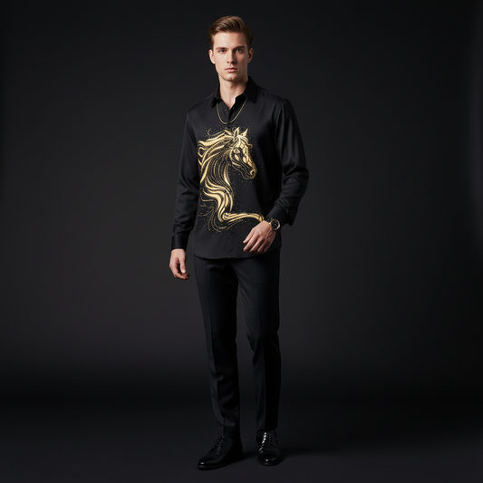 Stallion Embellished LS Shirt-BLACK