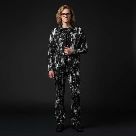 Flocked Eclipse Denim Jkt – Century Penthouse-BLACK