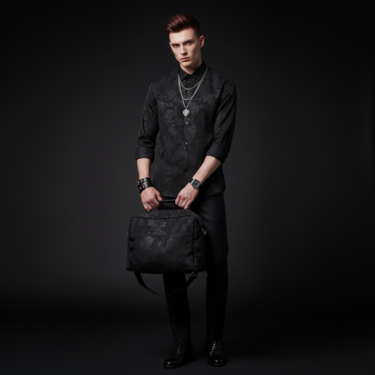 Eminence Floral Jacquard Stitchless LS Shirt-BLACK