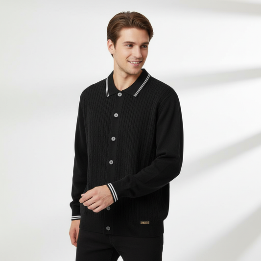 Marquee Cable Knit Cardigan LS-BLACK