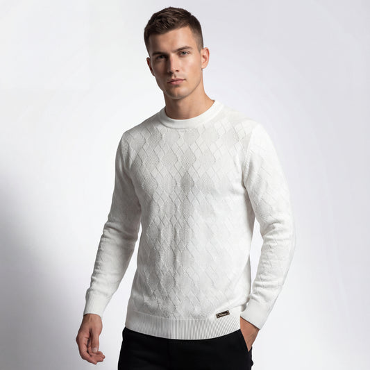 Textura Diamond Knit LS-WHITE