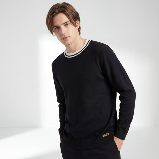 Halo Contrast Collar Knit LS-BLACK