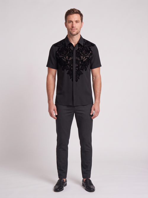 Rose Veil Performance Shirt in BLACK on model – BAROCCO