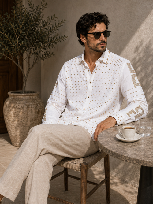 B569 Imperial Maze Stone Shirt White/Gold