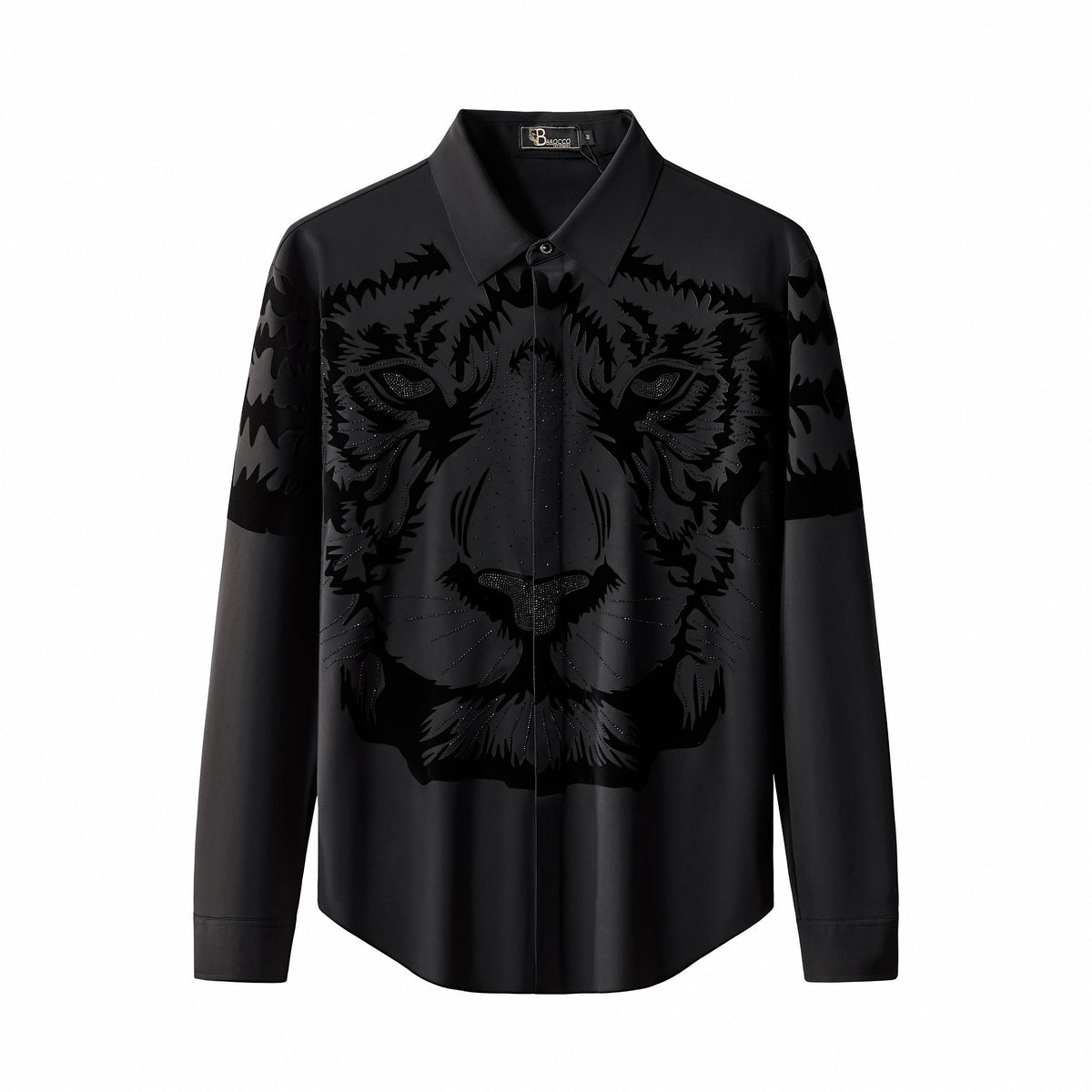 B316-Tigers Wrath Rhinestn Btn LS Shirt-BLACK/BLACK – BAROCCO wholesale shirts