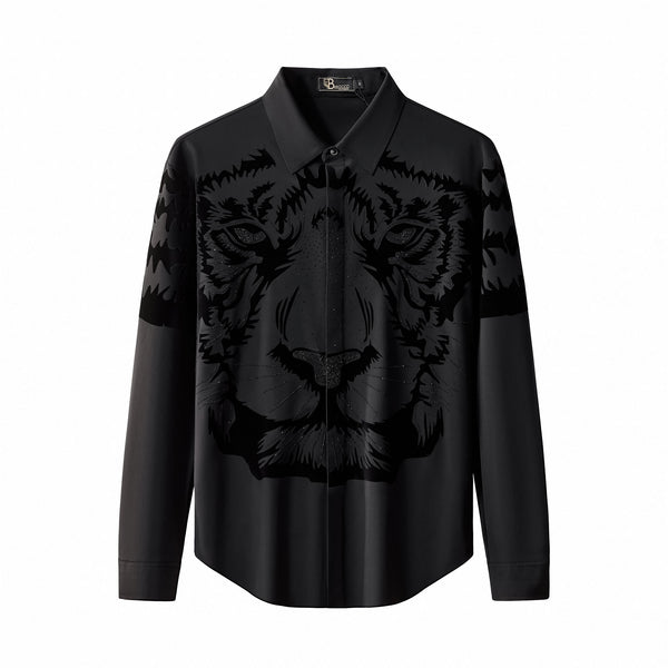 B316-Tigers Wrath Rhinestn Btn LS Shirt-BLACK/BLACK
