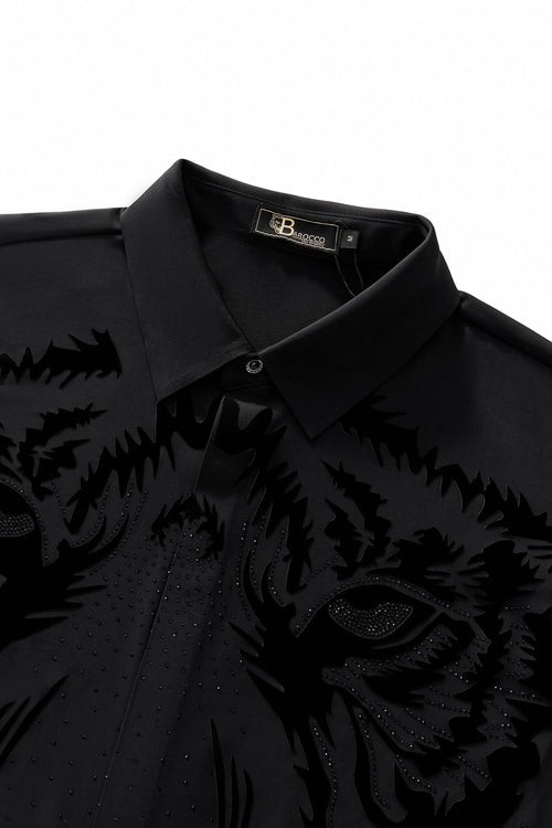 B316-Tigers Wrath Rhinestn Btn LS Shirt-BLACK/BLACK – view 2