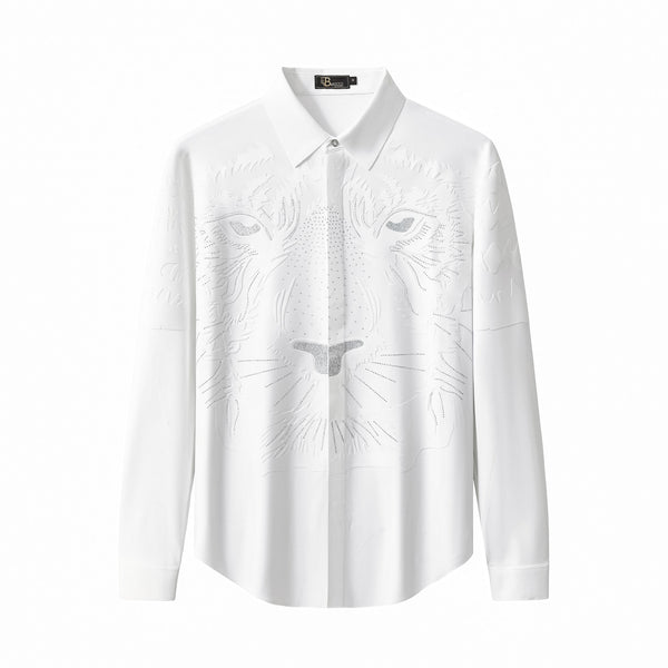 B316-Tigers Wrath Rhinestn Btn LS Shirt-WHITE