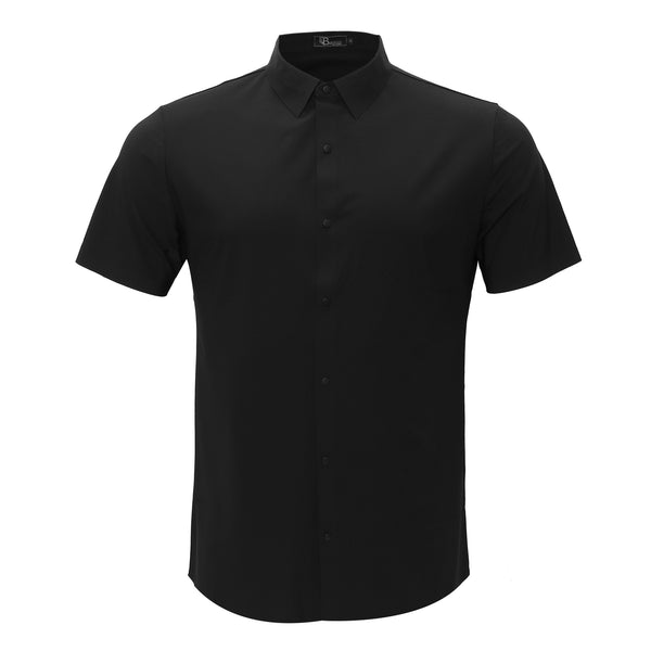 B327 - Soft Whispers Short Sleeve Button-Up Shirt-BLACK