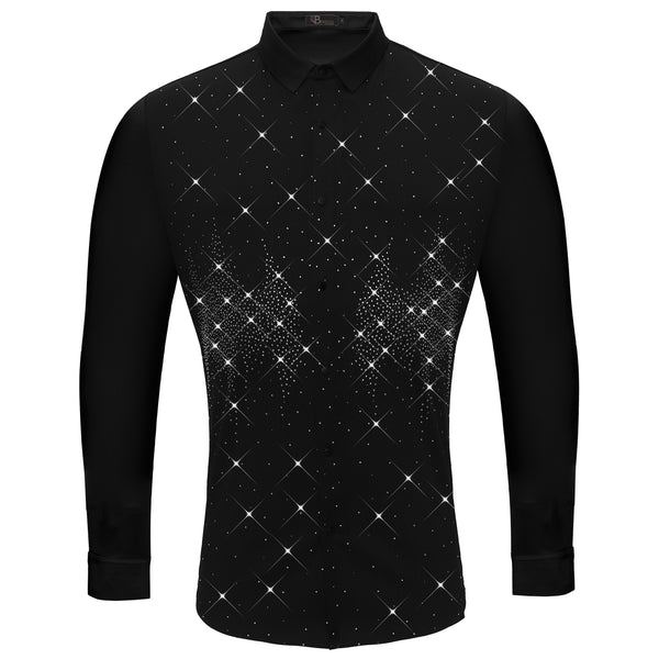 B334 - Dazzling Dapper Button-Up Shirt-BLACK/SILVER