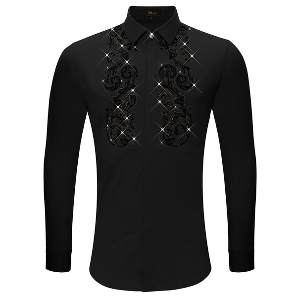 B347 - Climbing Heights Rhinestone Button-Up Shirt-BLACK