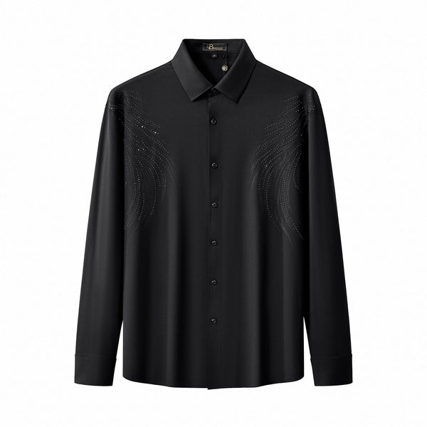 Camisa de manga larga adornada con ondas de medianoche - NEGRA