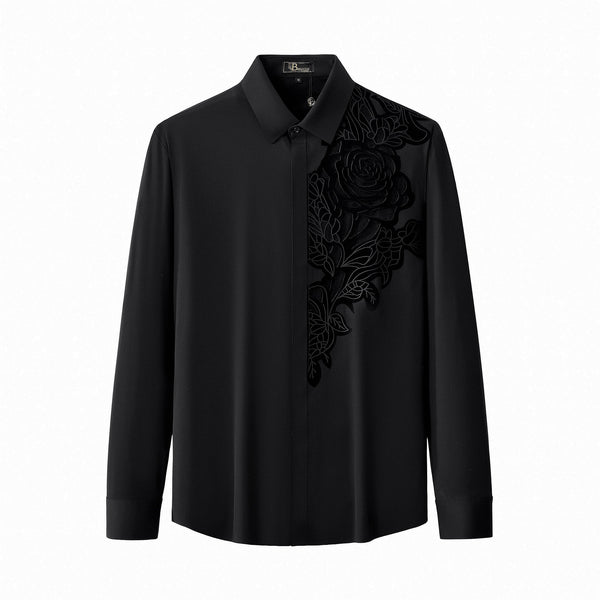 Camisa de manga larga Velvet Noir con corte láser - NEGRA