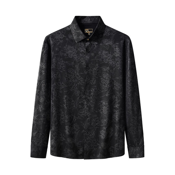 Camisa de manga larga sin costuras con estampado floral de jacquard de Eminence - NEGRA