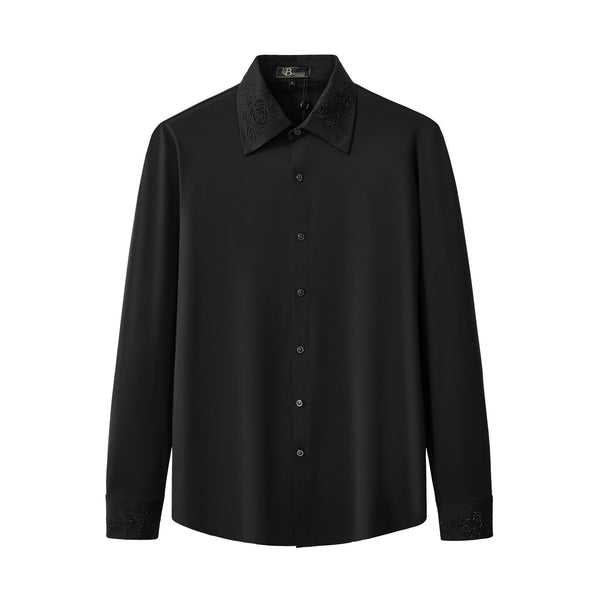 B378-Regal Lace Crystal Dress Shirt-BLACK
