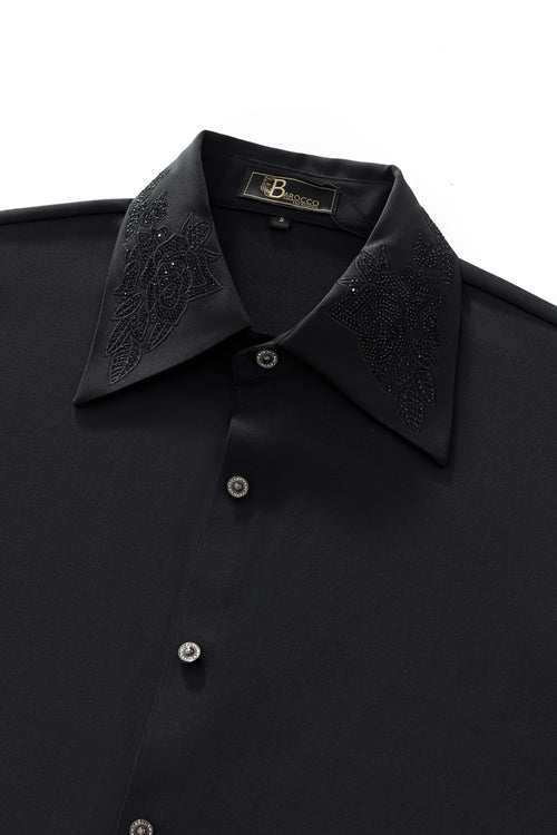 B378-Regal Lace Crystal Dress Shirt-BLACK – view 2