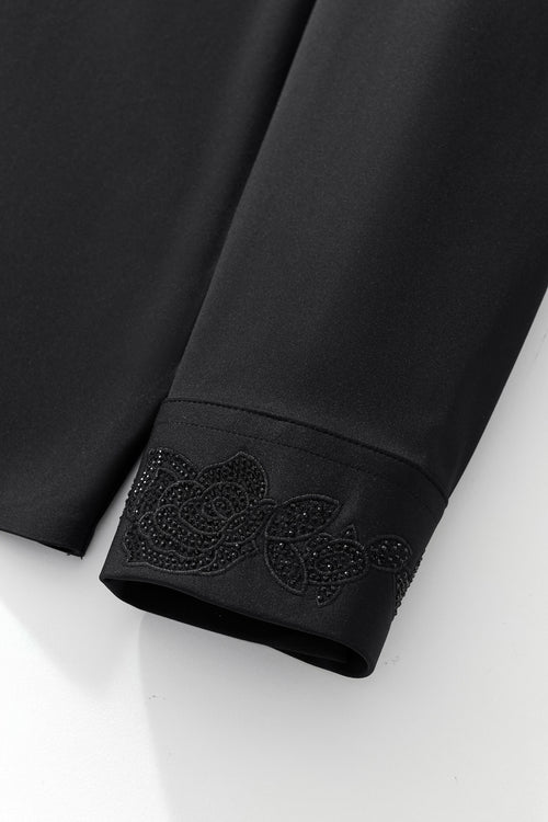 B378-Regal Lace Crystal Dress Shirt-BLACK – view 6