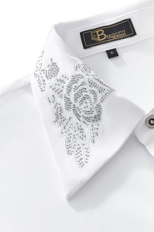 B378-Regal Lace Crystal Dress Shirt-WHITE – view 4