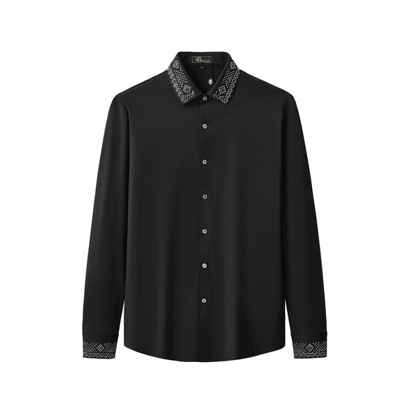 B379-Crystal Geo Trim Shirt-BLACK/SILVER