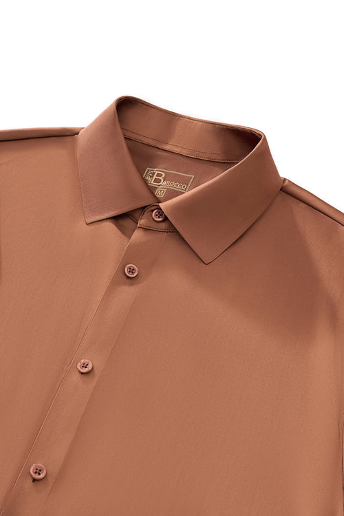 B400 - SIGNATURE SATIN STITCHLESS LS Shirt-COFFEE – view 4
