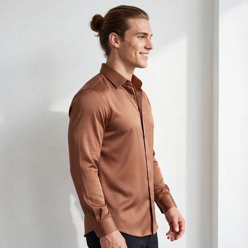 B400 - SIGNATURE SATIN STITCHLESS LS Shirt-COFFEE