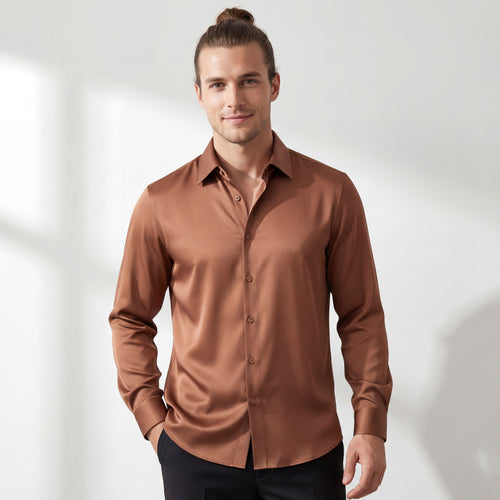 B400 - SIGNATURE SATIN STITCHLESS LS Shirt-COFFEE