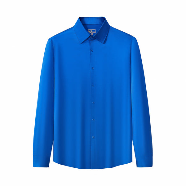 Camisa de manga larga sin costuras de satén Signature - Azul francés