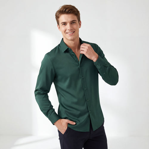 B400 - SIGNATURE SATIN STITCHLESS LS Shirt-FOREST GREEN
