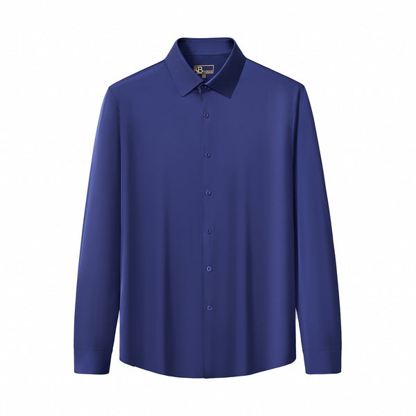 Camisa de manga larga sin costuras de satén Signature - Azul marino