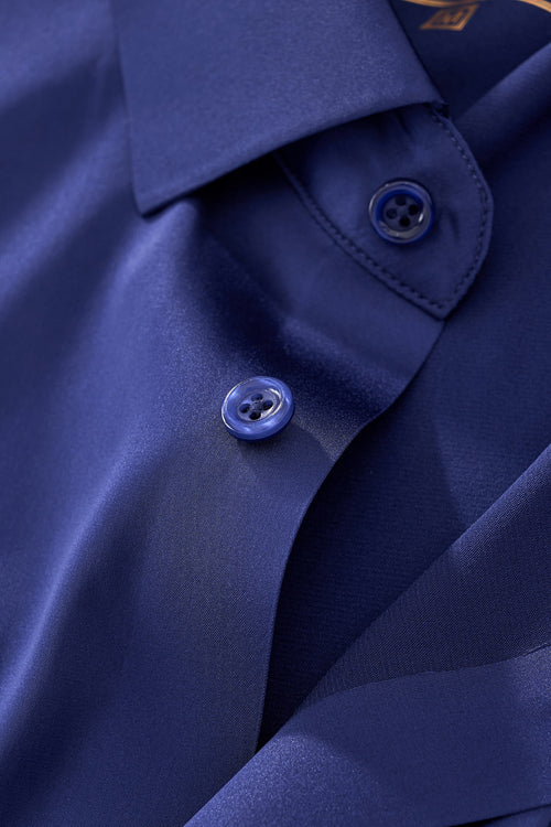 Camisa de manga larga sin costuras de satén Signature - Azul marino – view 4