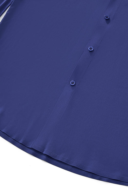 Camisa de manga larga sin costuras de satén Signature - Azul marino – view 7