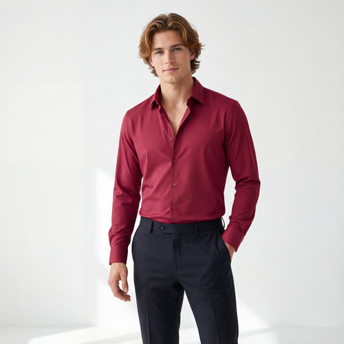 B400 - SIGNATURE SATIN STITCHLESS LS Shirt-WINE