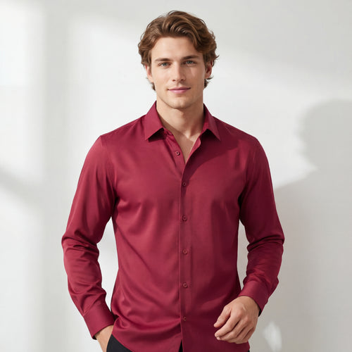 B400 - SIGNATURE SATIN STITCHLESS LS Shirt-WINE