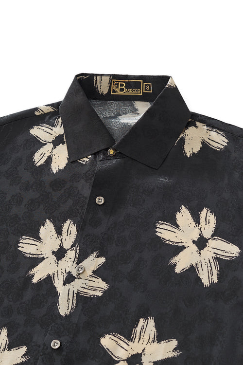 B428-Brush Bloom Shirt-BLACK – view 2