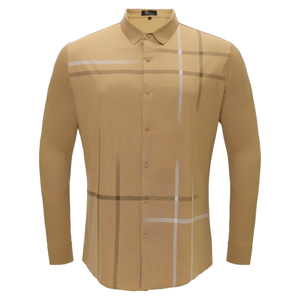 B523 - Checkmate Plaid Button-Up Shirt-KHAKI