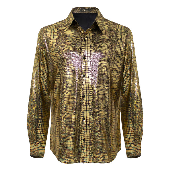 B551 - Bright Affluence Button-Up Shirt-GOLD