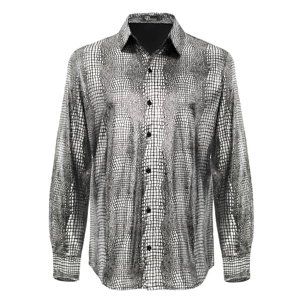 B551 - Bright Affluence Button-Up Shirt-SILVER