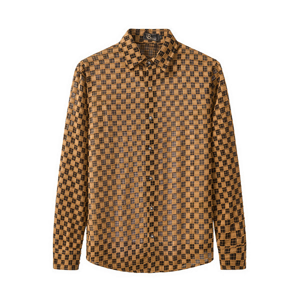 B571-Textured Grid Shirt-KHAKI