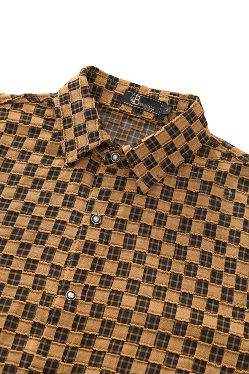 B571-Textured Grid Shirt-KHAKI – view 2